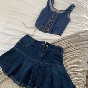 The Simple Life Halloween Costume, denim pleated skirt and corset